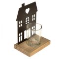 Floristik24 Lantern house metal black with wooden base H15cm 2pcs