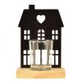 Floristik24 Lantern house metal black with wooden base H15cm 2pcs