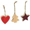 Floristik24 Christmas tree decorations wooden heart star tree red 4.5cm 9pcs