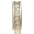 Floristik24 Decorative ribbon Christmas snowflake grey white W25mm L20m