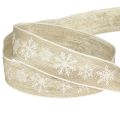 Floristik24 Decorative ribbon Christmas snowflake grey white W25mm L20m