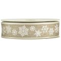 Floristik24 Decorative ribbon Christmas snowflake grey white W25mm L20m