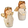 Floristik24 Enchanting ceramic angel duo in cream-white with gold accents – 8.6 cm – Heavenly decorative figures