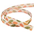 Floristik24 Gift ribbon autumn fabric ribbon with oak leaves cream 15mm 18m