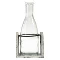 Floristik24 Glass vase in grey wooden stand, 9.5x8x20cm - Rustic decoration in 4 pieces