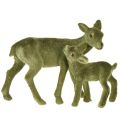 Floristik24 Deer decoration figures Christmas green flocked deer with fawn in set H9/5.5cm 4pcs