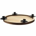 Floristik24 Candle holder with wooden tray – natural &amp; black, Ø 33 cm – timeless design for every table decoration