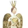 Floristik24 Table decoration metal angel figure with heart white gold H54cm